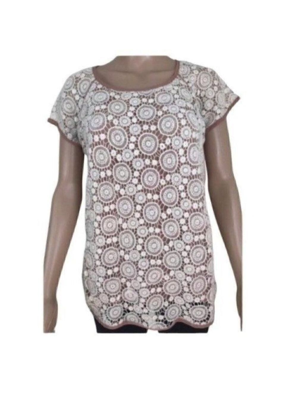Hem & Thread Crochet Lined Blouse Top Size Medium